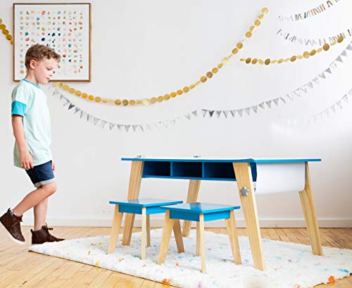 Gray Kids Arts and Crafts Table Set with Two Stools and Storage Cubbies R8926