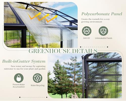 Black 8x10x7.5 FT Aluminum Polycarbonate Greenhouse P93892