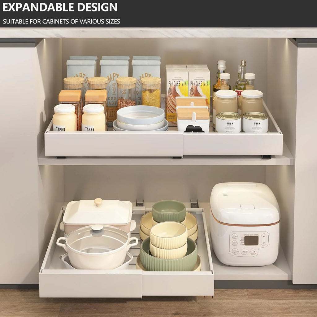 2Pack Expandable Pull Out Cabinet Organizer 21 Inch Deep White T341767