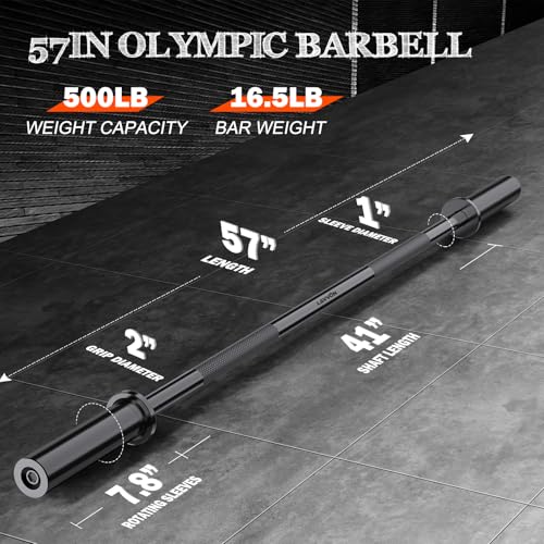 57" Olympic Barbell Bar, 2" Standard Straight Barbell Bars with 2 Spring Collars X19393