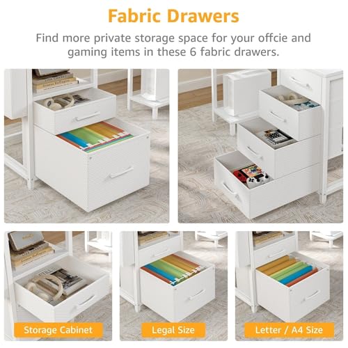 Black L Shaped Corner Computer Desk with 6 Fabric Drawers Y819