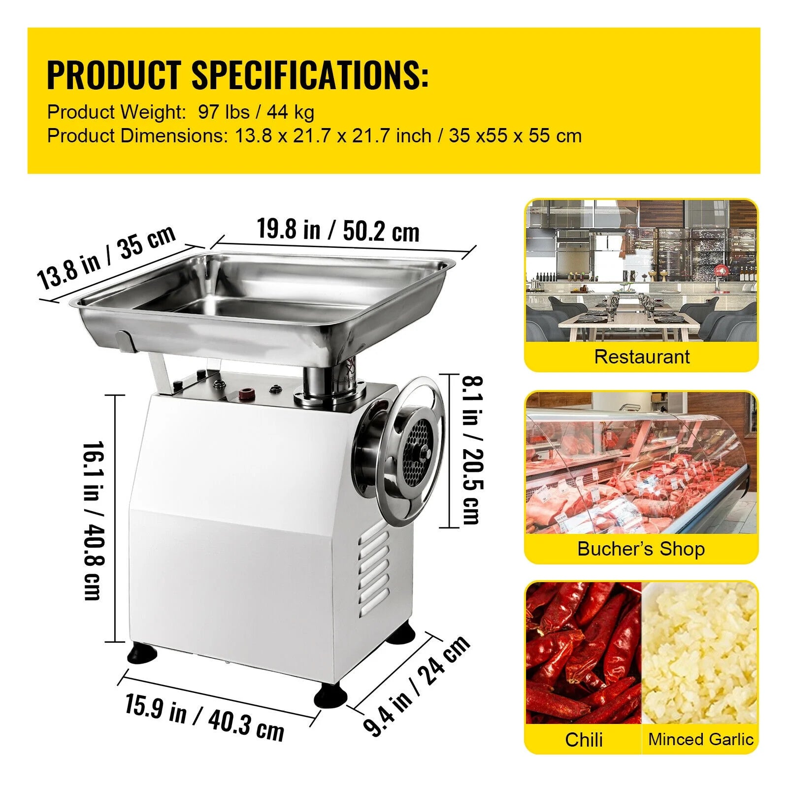Commercial Electric Meat Grinder 2200W Stainless Steel K3452