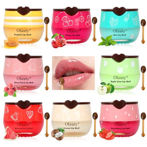 4 Pcs Lip Balm Honey Pot-Strawberry, Watermelon, Apple Lime, Honey Lip Mask Overnight Propolis Moisturizing Vitamin E Lip Balm V455470