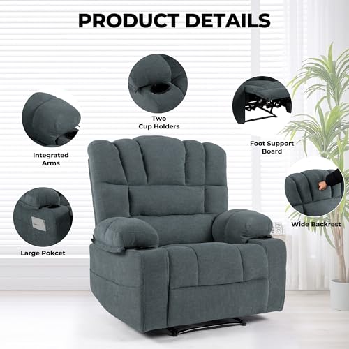 Oversized Chenille Manual Recliner Chair Grey F19628