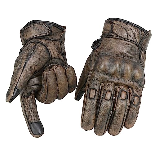 Brown Leather Motorcycle Gloves with Gel Palm D5413
