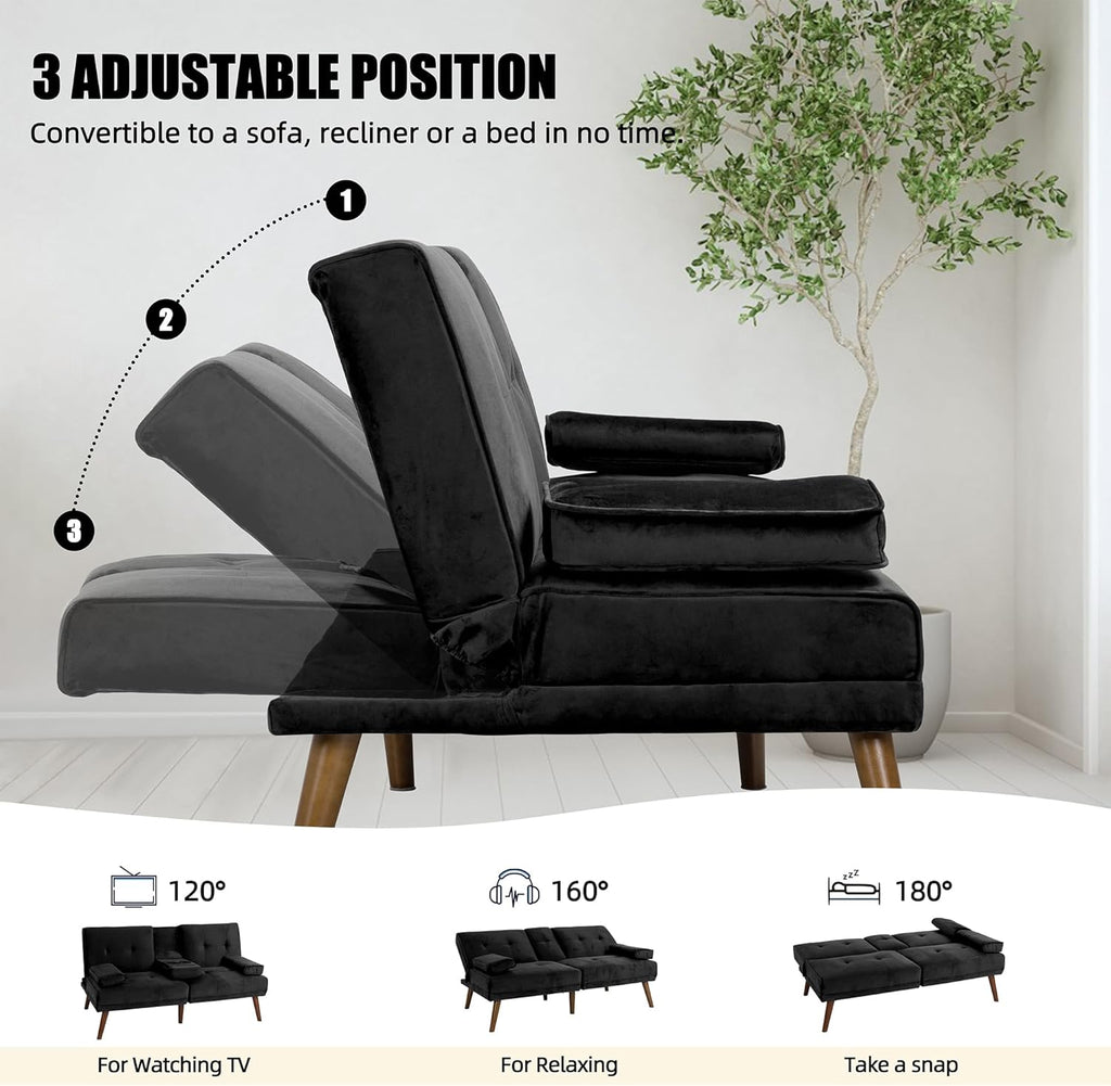 Black Convertible Sofa Bed with Cup Holder Z25838