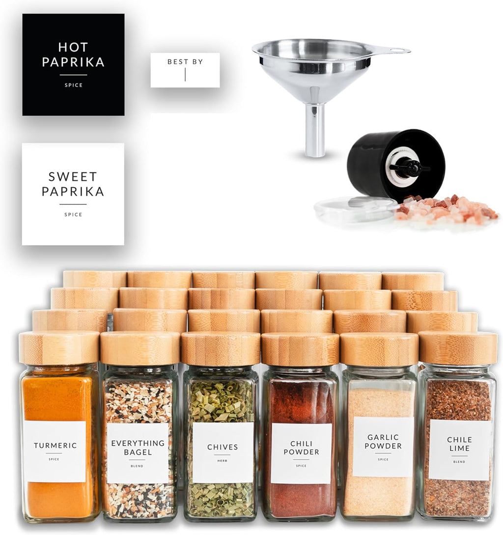 24 Glass Spice Jars with Bamboo Lids and Labels K975217