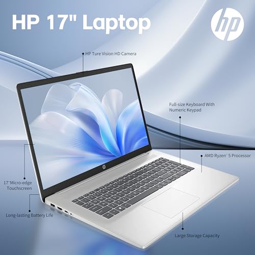 17.3 inch Laptop, AMD Ryzen 5 7530U, 17.3" HD+ Touchscreen, 32GB RAM, 1TB SSD, Windows 11 Home, Silver, Renewed F913