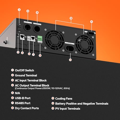 3500W Pure Sine Wave Solar Inverter Charger, 48V DC to 120V AC, Built in 80A MPPT Charge Controller J893