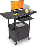 Black Height Adjustable Utility Cart with Locking Cabinet and Drop Leaves E329