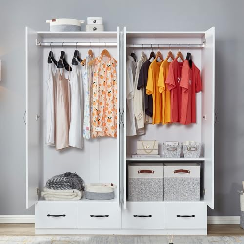White 2 Door Wooden Wardrobe Closet with Storage Drawers I292