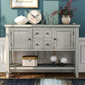 Antique Gray Solid Wood Console Table with 4 Drawers and Bottom Shelf E543