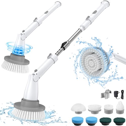 Cordless Electric Spin Scrubber with 2 Adjustable Speeds and 4 Replaceable Heads R916928