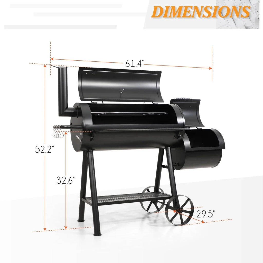 Charcoal Grill with Offset Smoker 941 sq.in. Extra Large BBQ Grill Black M711