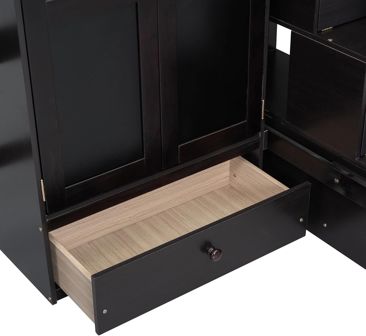 Twin Size Solid Wood Loft Bed with Stairs, Desk, Bookshelf, Drawers and Wardrobe G609