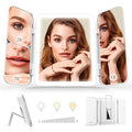 Purple Travel Makeup Mirror with 64 LED Lighted Vanity Mirror 1X 3X 7X Magnification Tri-Fold Compact Mirror Touch Light Rechargeable P629