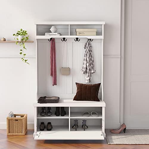 White Hall Tree with Bench and Shoe Storage Q682