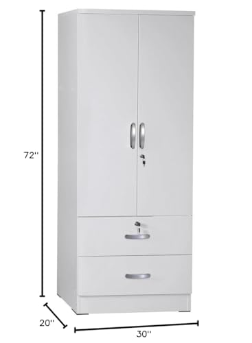 White 2-Door Wardrobe Armoire with 2-Drawers G73066