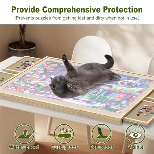 1500 Pieces Wooden Tilting Rotating Puzzle Board with Drawers and Cover R708