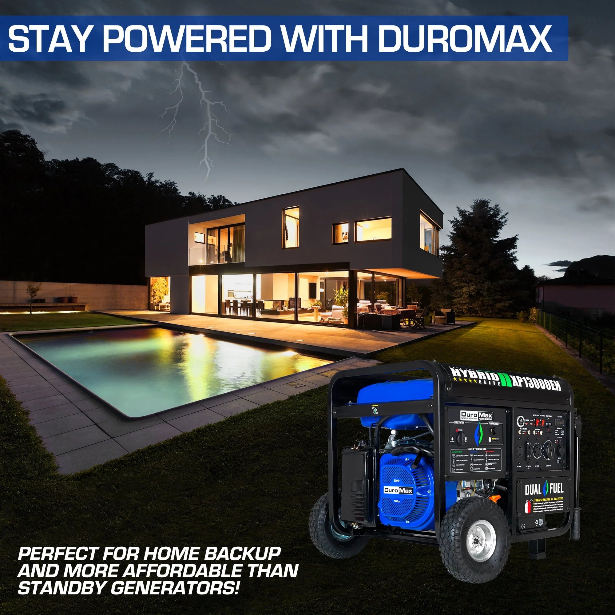 13,000-Watt 500cc Portable Hybrid Gas Propane Generator D932946