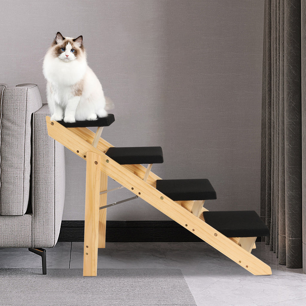 Pet Stairs Foldable Pine Wood Natural Black V68854