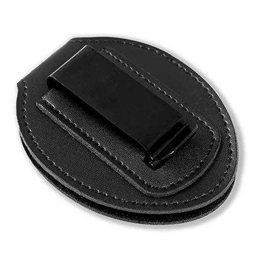 Black Cowhide Badge Holder with Metal Clip and Chain L667