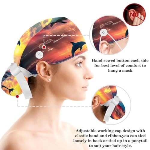 Cotton Scrub Caps with Buttons and Sweatband Y38159