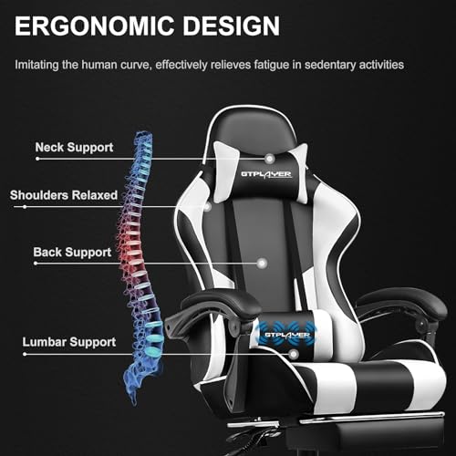White Gaming Chair with Footrest and Lumbar Support J530150