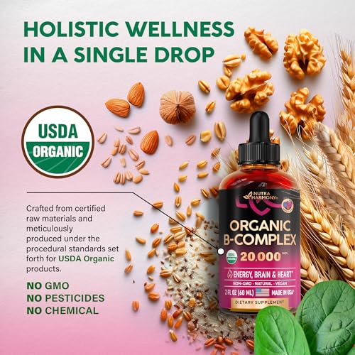 USDA Organic Vitamin B12 Sublingual Drops 5000 mcg Liquid Vegan Methylcobalamin 2 fl oz U402444
