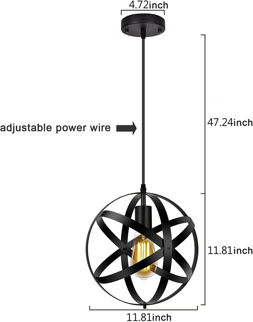 Industrial Black Metal Globe Pendant Light T14746