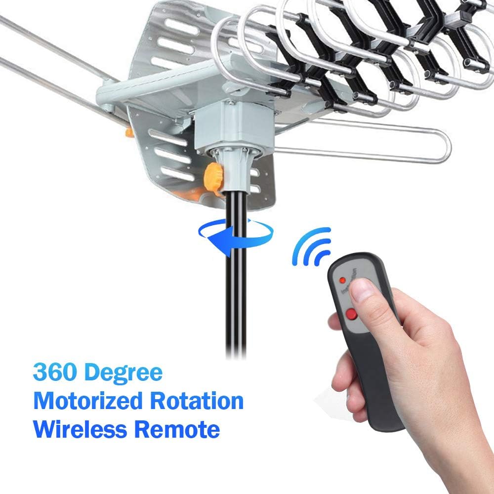 Amplified Digital HDTV Antenna 150 Miles Range 360 Degree Rotation with Mounting Pole & 33 ft RG6 Coax Cable A710593