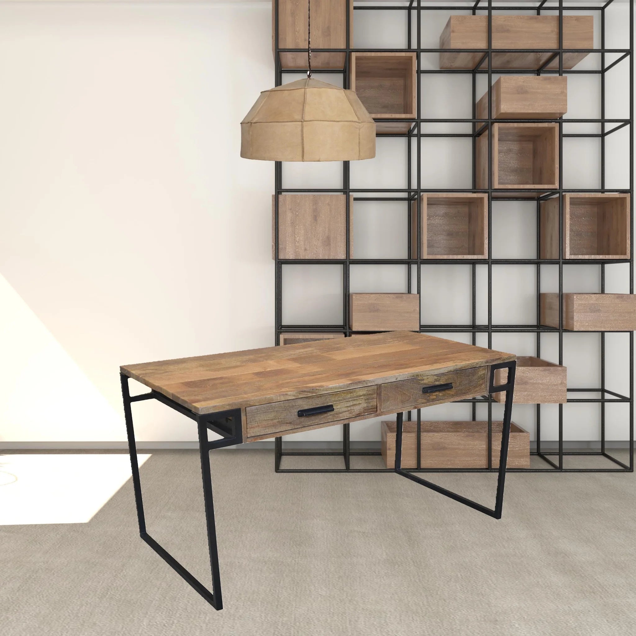 Natural Black Mango Solid Wood Writing Desk with Two Drawers R254812