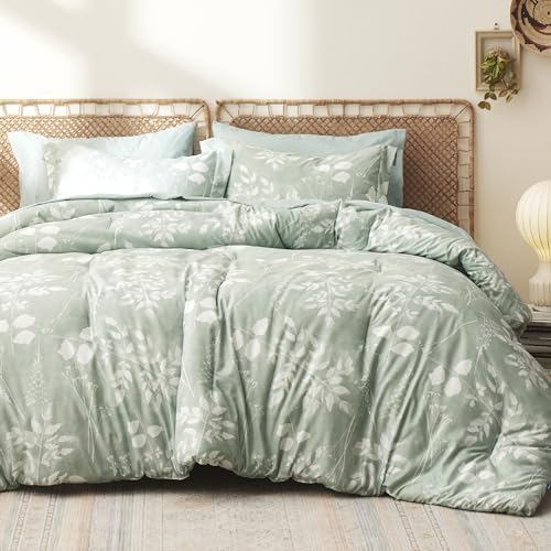 Twin 5 Pieces Blue Floral Bedding Set with Comforter, Sheets, Pillowcase & Sham L8679