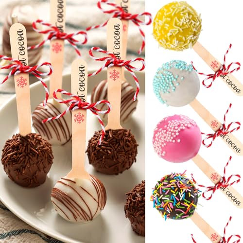 100 Set Christmas Wooden Spoons with Tag Bag Rope R692