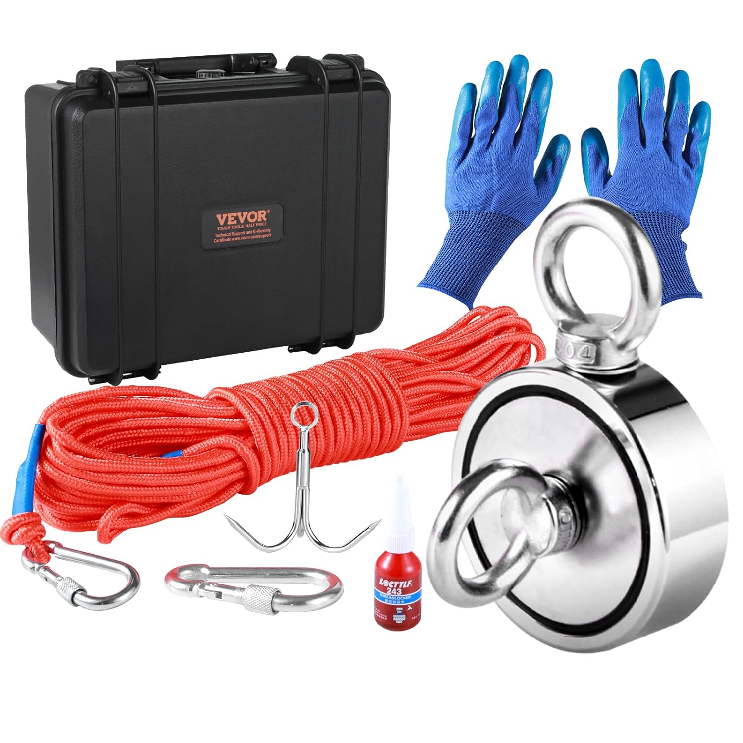 1200 LBS Double Sided Neodymium Magnet Fishing Kit with 65 FT Rope O4083