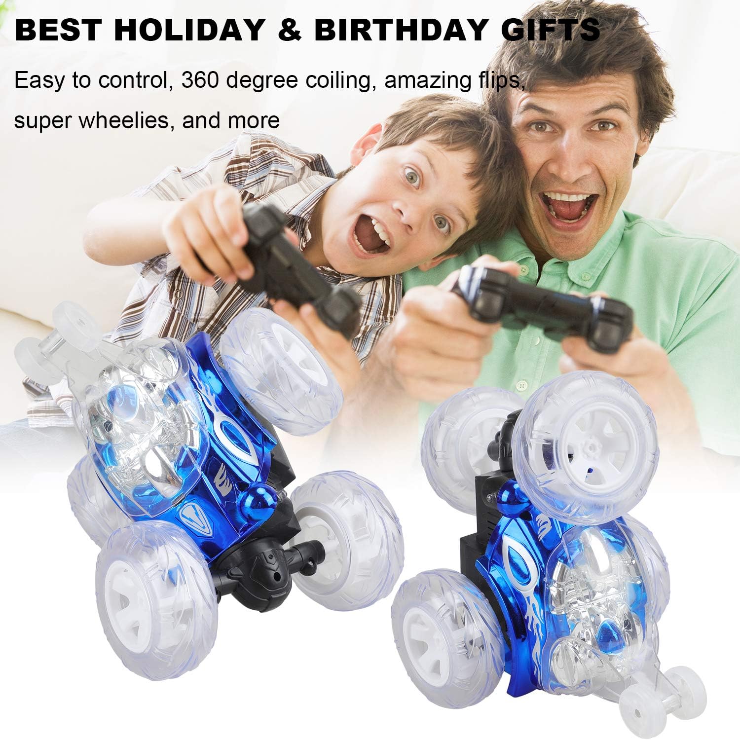 Remote Control Stunt Car with Colorful Lights & Music Switch, Rechargeable (Bule) M467