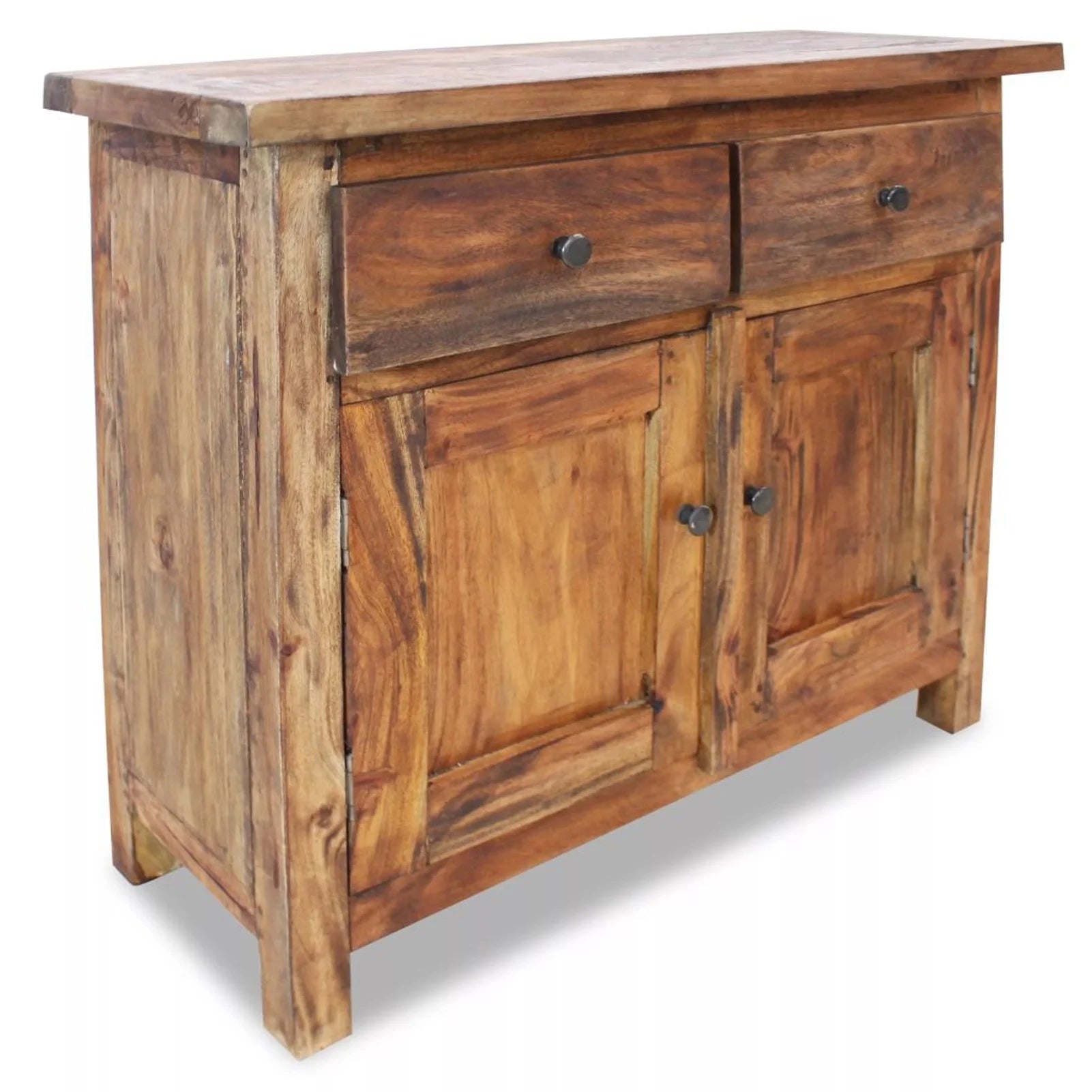 Handmade Sideboard Storage 2 Drawers Cabinet with Shelf 2 Doors Vintage Solid Reclaimed Wood Y2290