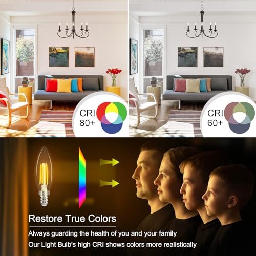 Pack of 6 Dimmable E12 LED Candelabra Bulb 5000K Daylight White 40W Equivalent 400LM C35 B11 Edison Filament Candle Bulbs R61154