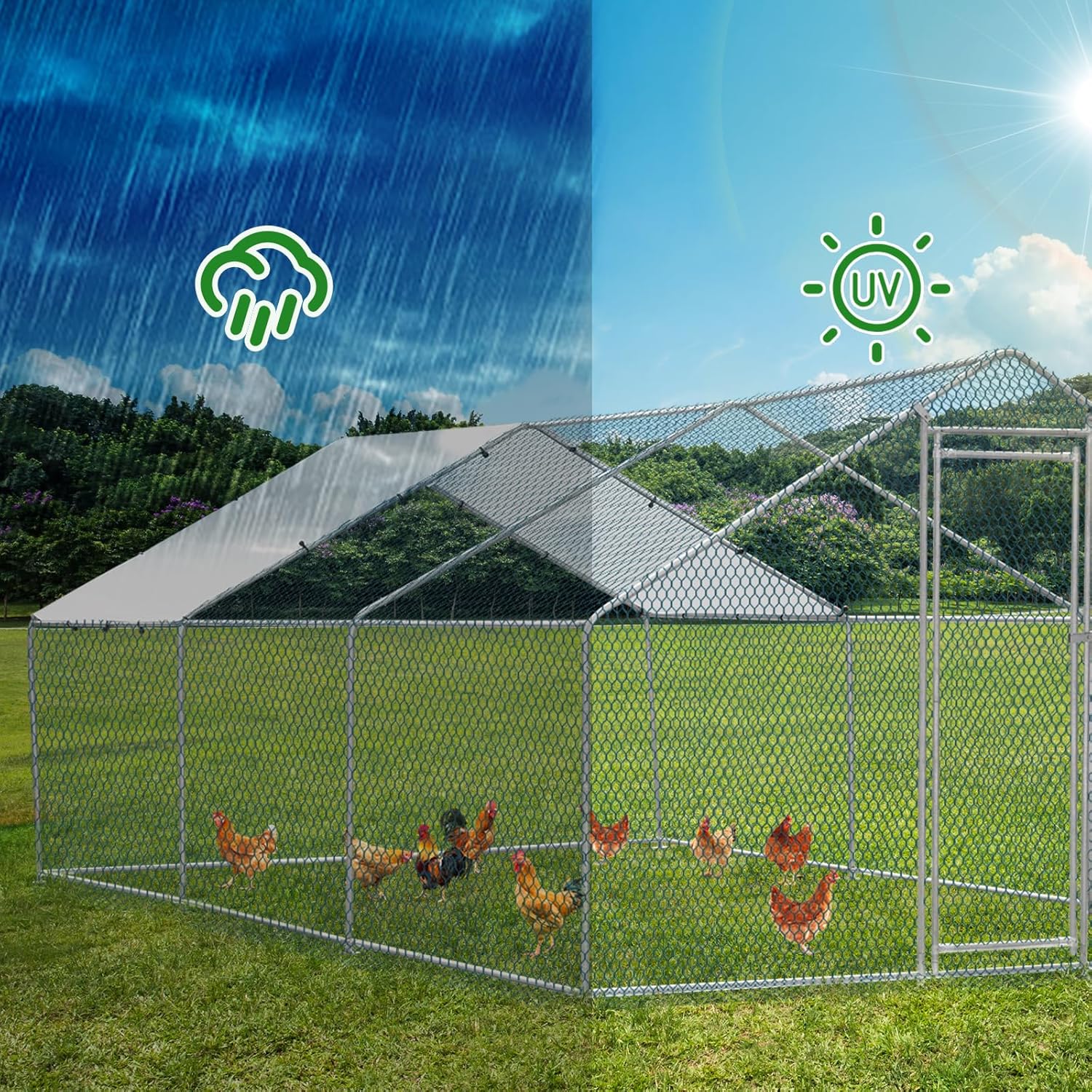 20 x 10 ft Metal Chicken Coop with Waterproof Cover W5910