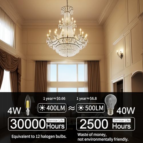 Pack of 6 Dimmable E12 LED Candelabra Bulb 5000K Daylight White 40W Equivalent 400LM C35 B11 Edison Filament Candle Bulbs R61154