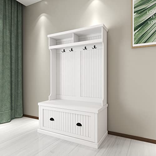 White Hall Tree with Bench and Shoe Storage Q682