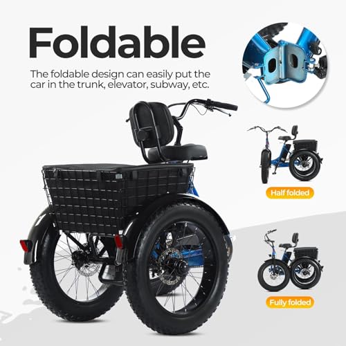 Blue 20" x 4.0 Fat Tire Foldable Electric Tricycle I769532