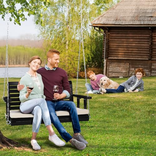 Heavy Duty Patio Wooden Porch Swing with Extra Cushion and Adjustable Chains G949