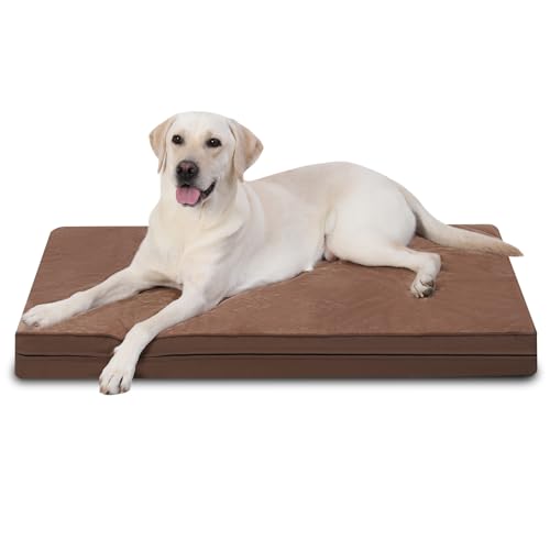 Waterproof Dog Bed Large Medium Sized Dogs Outdoor Orthopedic Crate Pad Washable Pet Beds Removable Cover Egg Crate Foam Support Durable Anti-Slip Kennel Pads 35"x22" Gray A20831