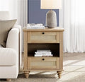 Natural Wood Rattan Nightstand with 2 Drawers R62860