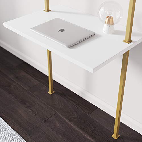 White/Gold Brass 2-Shelf Wall Mount Desk H3896