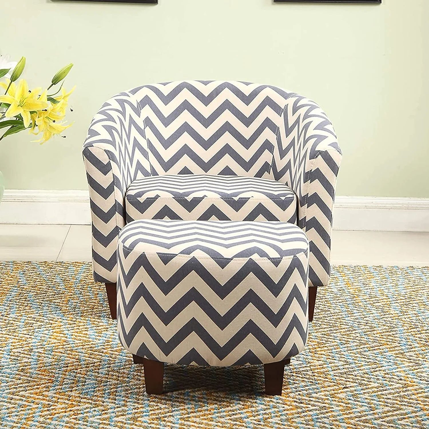 Fabric Chevron Tub Chair with Round Ottoman B6586