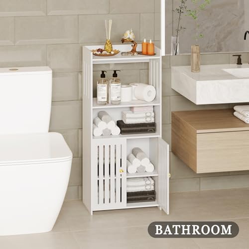 White 4-Tier Small Floor Cabinet with Door D8147