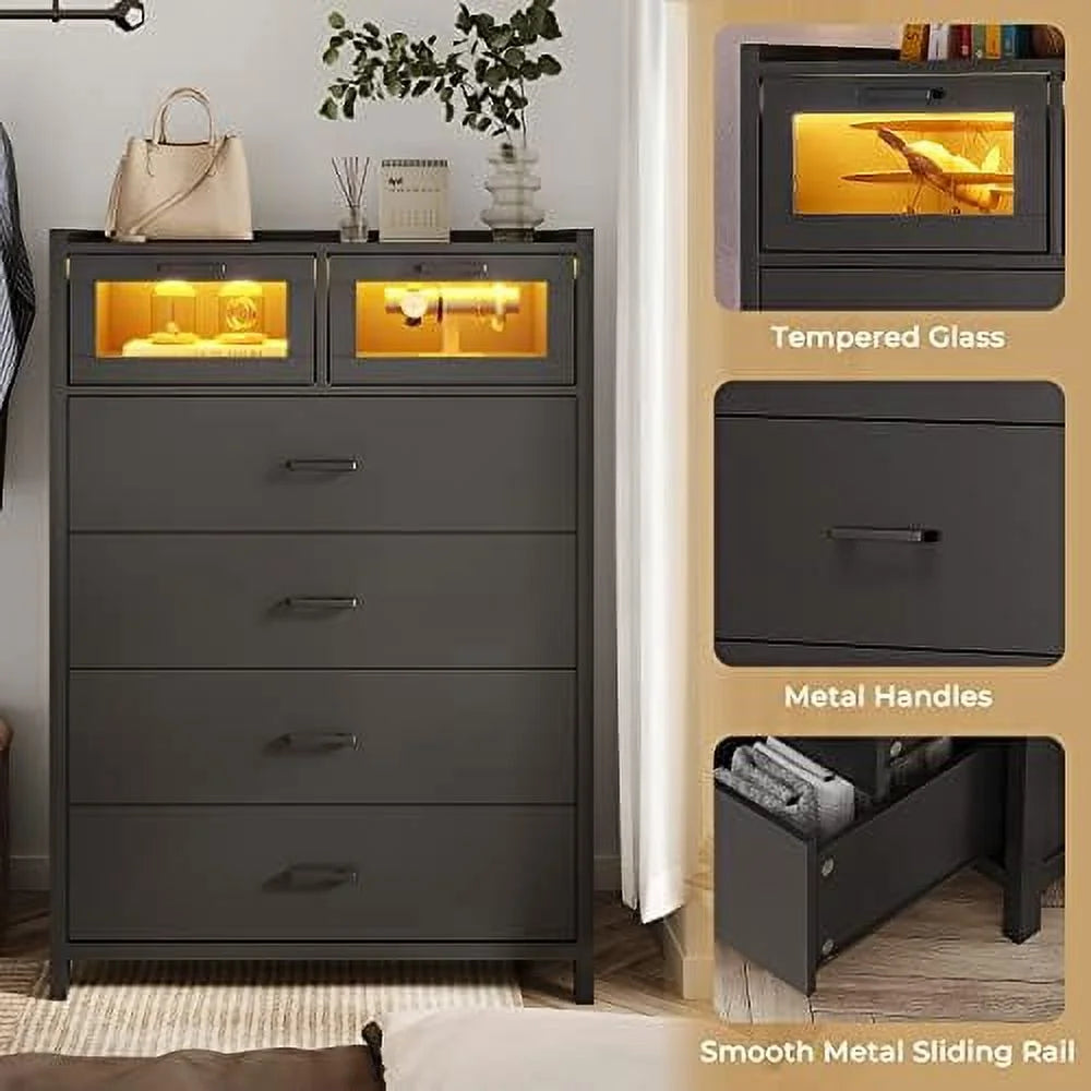 6 Drawer Wooden Dresser with LED Lights D8462