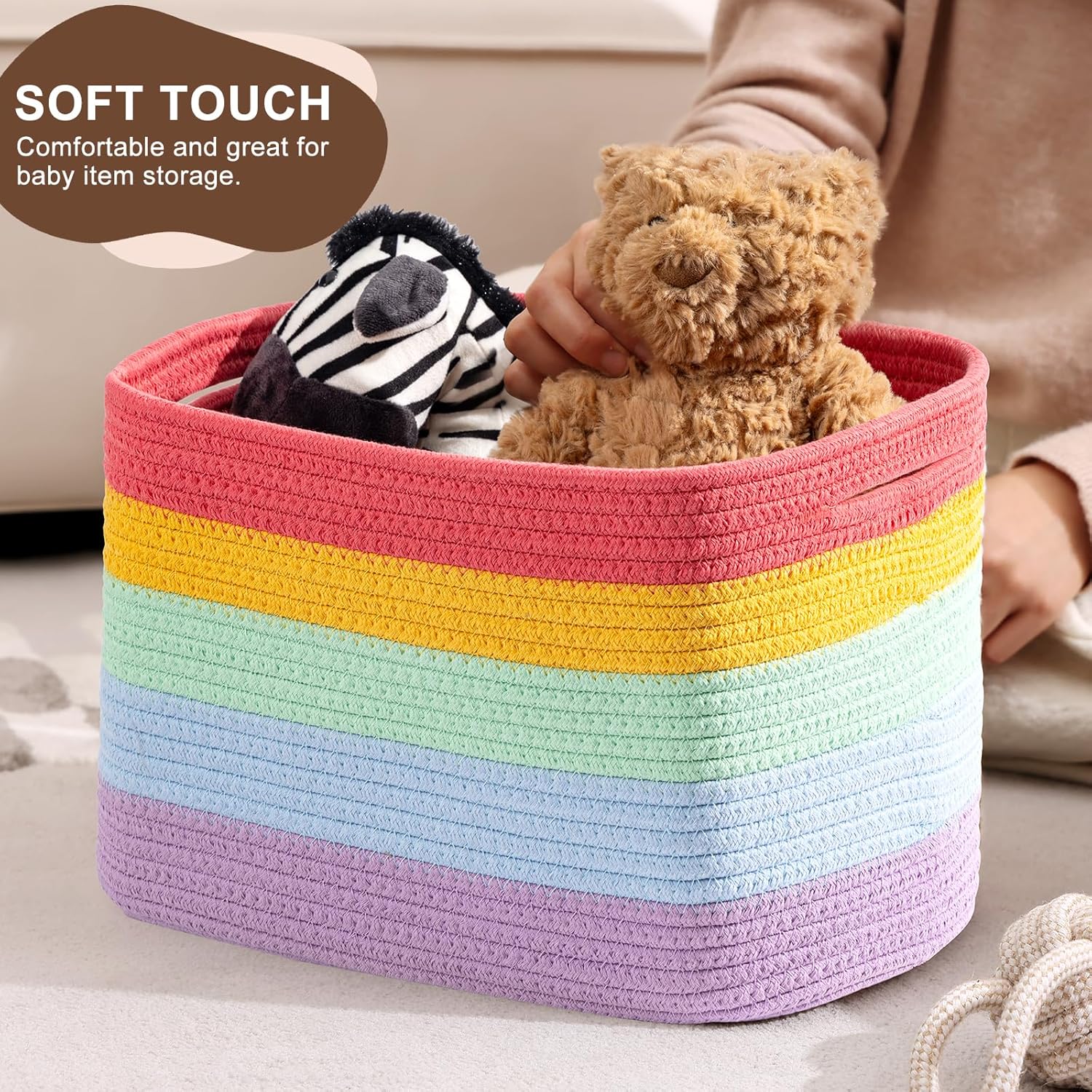 12”x10”x9” Woven Storage Basket with Handles (4 Pack, Rainbow) D105284